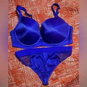 Cacique Micro Sateen Fishnet Boost Balconette Bra and Thong Set